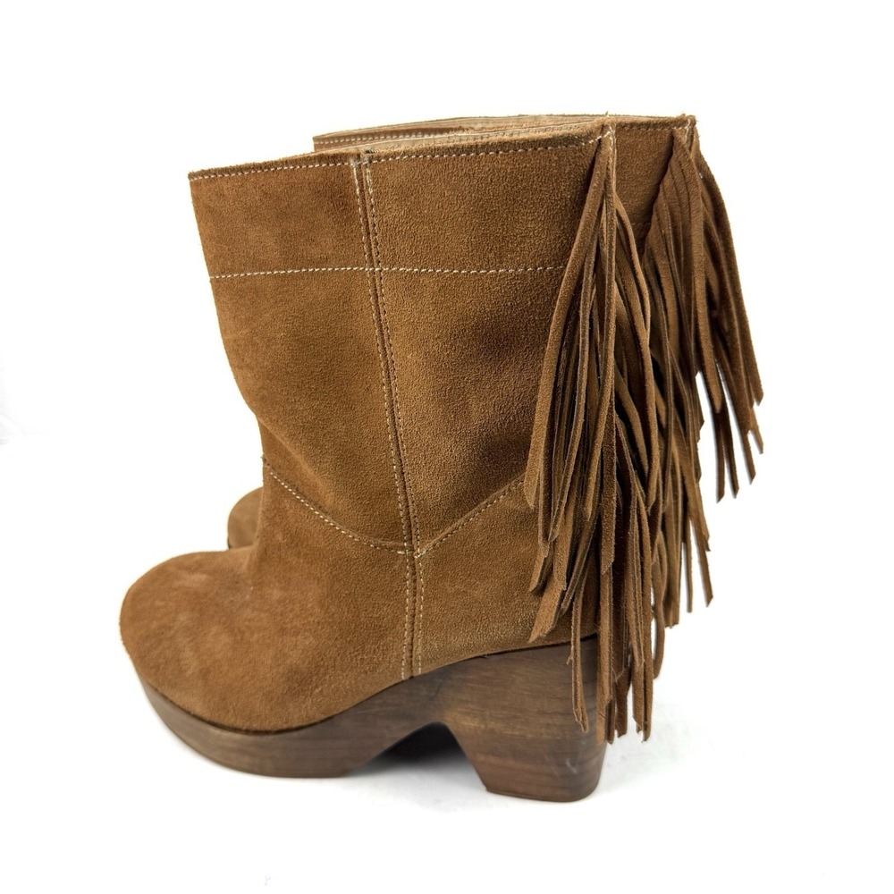 Freebird By Steven Farah Fringe Boot Clog 38 Brown Suede Wooden Heel Bootie
